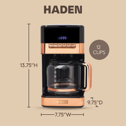 Haden Quintessential 12 Cup Programmable Digital Coffee Maker, Black/Copper