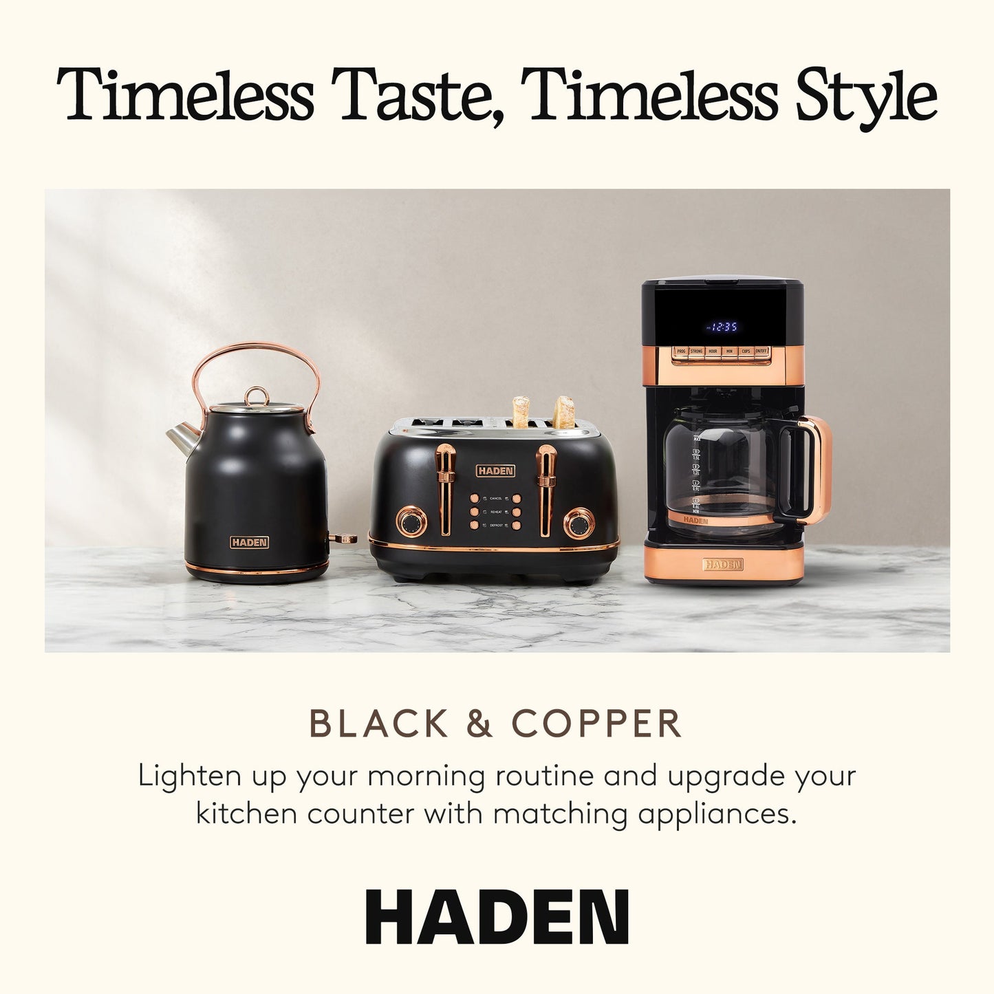 Haden Quintessential 12 Cup Programmable Digital Coffee Maker, Black/Copper