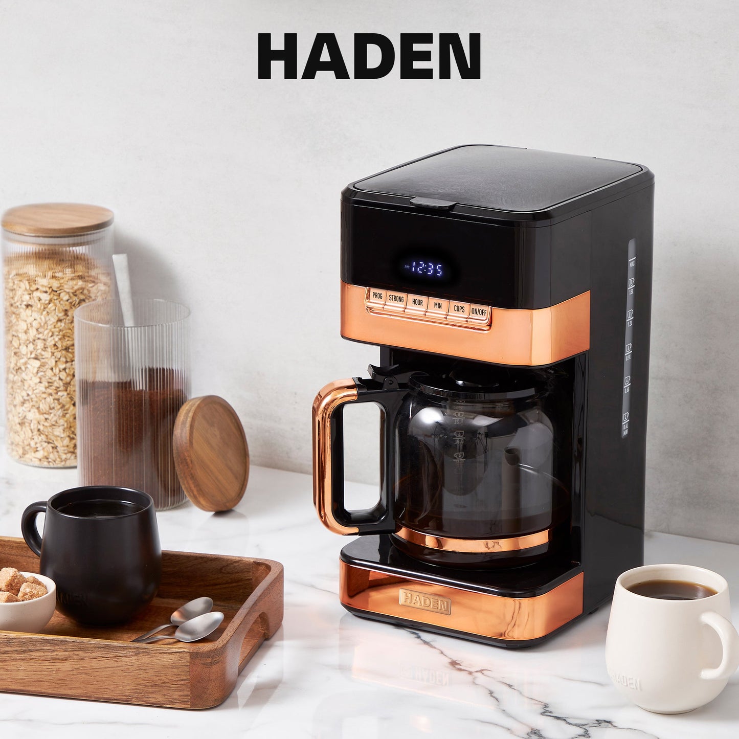 Haden Quintessential 12 Cup Programmable Digital Coffee Maker, Black/Copper