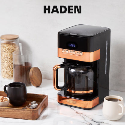 Haden Quintessential 12 Cup Programmable Digital Coffee Maker, Black/Copper