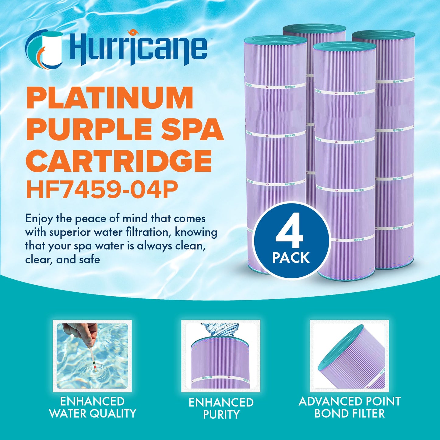 Hurricane 4 Pack HF7459-04P Platinum Purple Pool Filter Cartridge Replacement