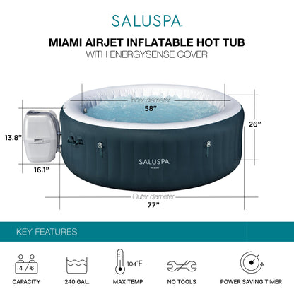 Bestway SaluSpa Miami AirJet 4-6 Person Inflatable Hot Tub w/ EnergySense Cover