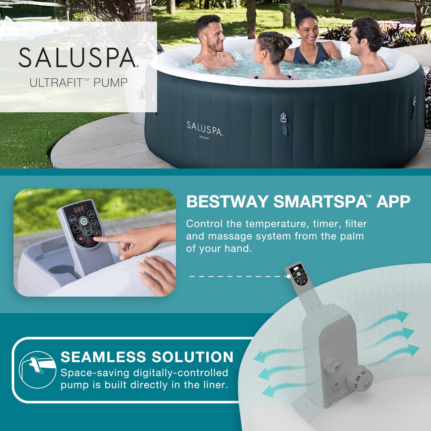 Bestway SaluSpa Miami AirJet 4-6 Person Inflatable Hot Tub w/ EnergySense Cover