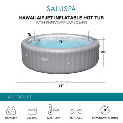 Bestway SaluSpa Hawaii Smart AirJet Inflatable Hot Tub with EnergySense Cover