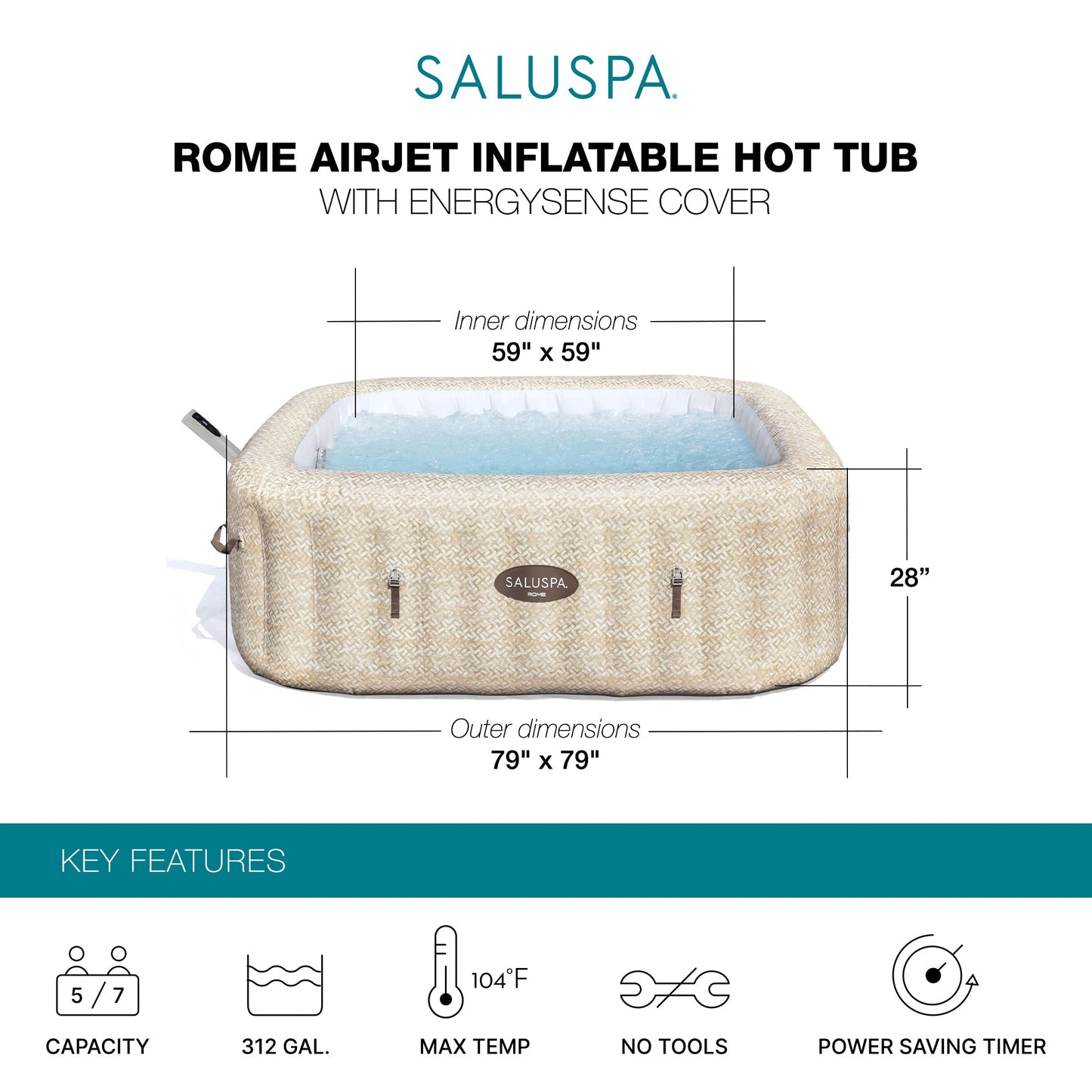 Bestway SaluSpa Rome Smart AirJet Inflatable Hot Tub with EnergySense Cover
