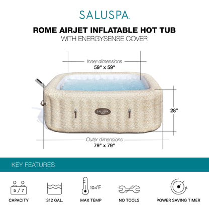 Bestway SaluSpa Rome Smart AirJet Inflatable Hot Tub with EnergySense Cover