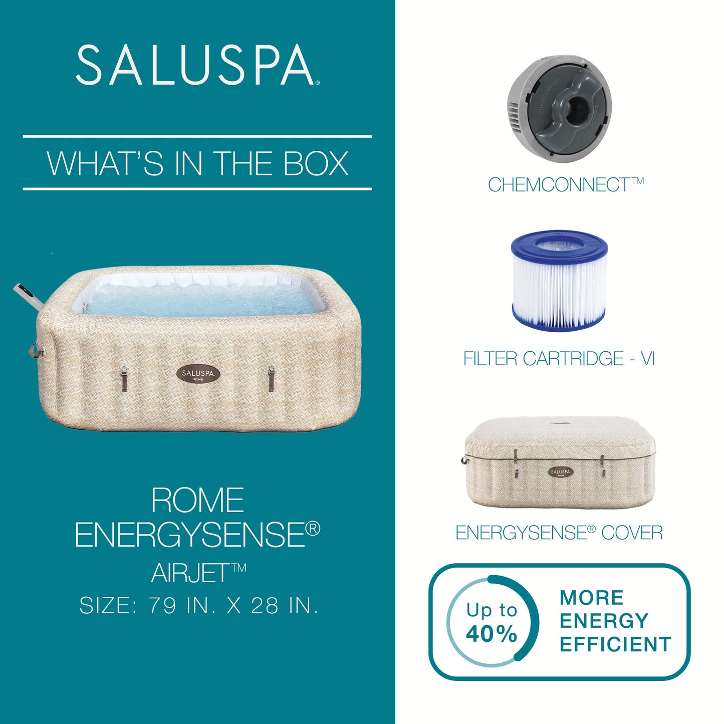 Bestway SaluSpa Rome Smart AirJet Inflatable Hot Tub with EnergySense Cover