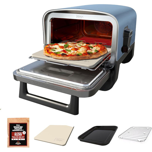 Ninja 8-in-1 Electric Programmable Metal Woodfire Pizza Oven w/ Timer, Navy (Certified Refurbished)