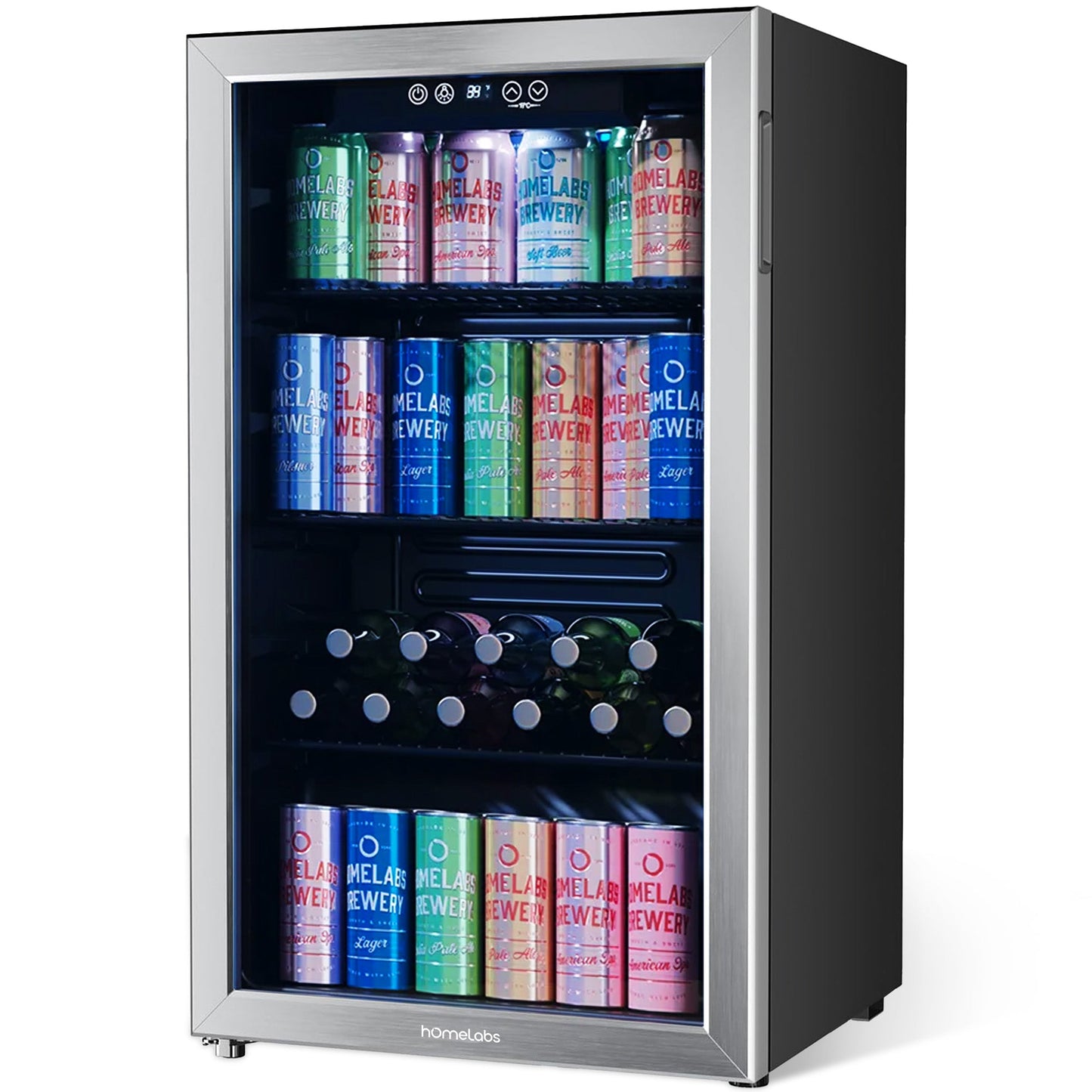 hOmeLabs 120 Can Beverage Refrigerator Cooler Glass Door Mini Fridge, 3.2 Cu Ft