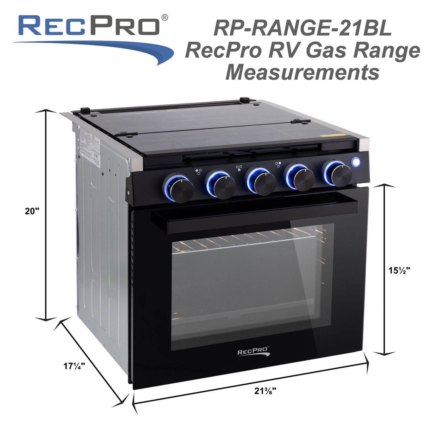 RecPro 17" Tall 3 Burner Propane RV Stove Gas Range without Range Hood, Black