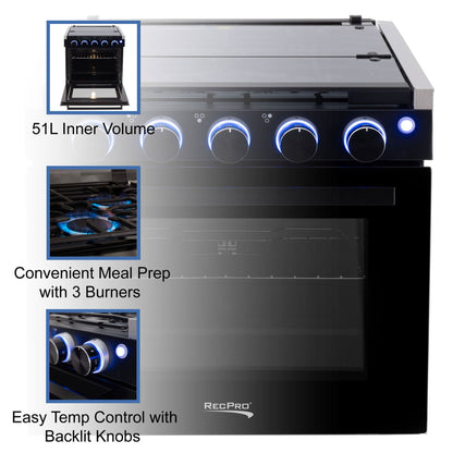 RecPro 17" Tall 3 Burner Propane RV Stove Gas Range without Range Hood, Silver