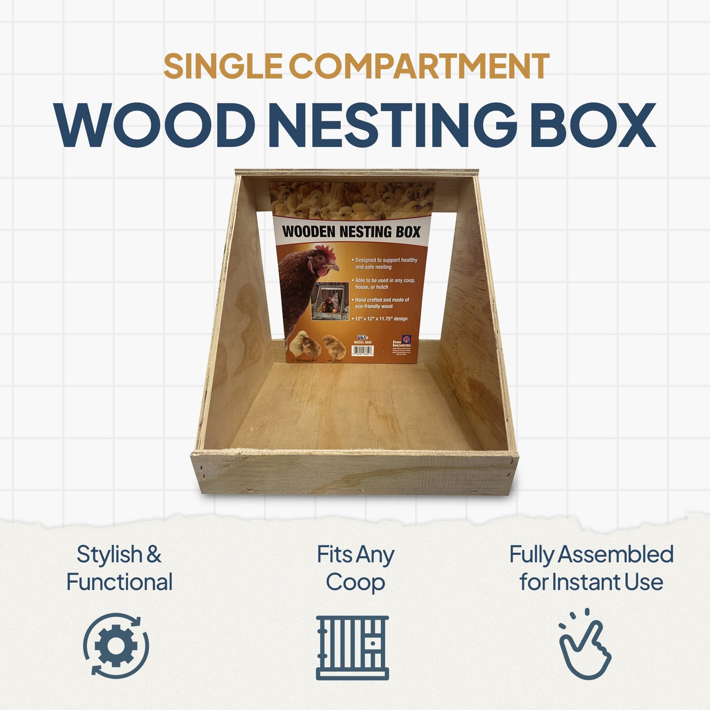 Farm Innovators Single Nesting Box for Chickens, Ducks and Birds, 3 Pack, Brown