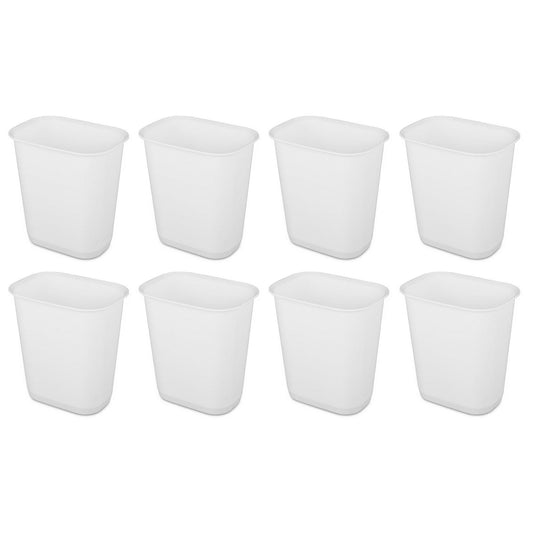 Sterilite 3 Gallon Rectangular Wastebasket Small Home Trash Bin, 8 Pack, White