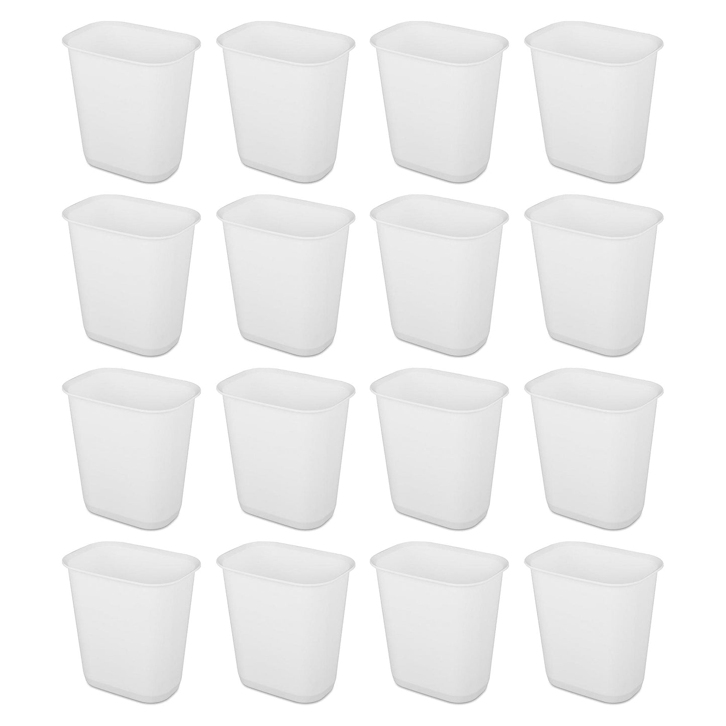 Sterilite 3 Gallon Rectangular Wastebasket Small Home Trash Bin, 16 Pack, White