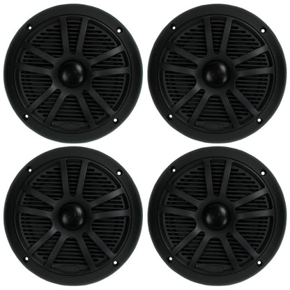BOSS 6.5" 360W Dual Cone Black Marine Boat Outdoor Audio Speakers, 4pk | MR6B
