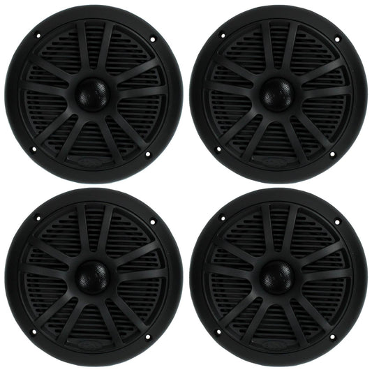 BOSS 6.5" 360W Dual Cone Black Marine Boat Outdoor Audio Speakers, 4pk | MR6B