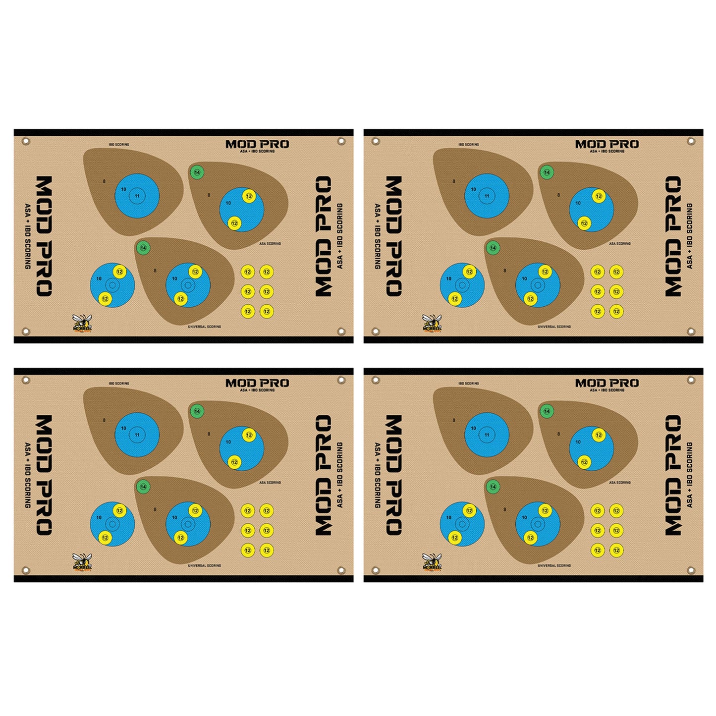 Morrell Yellow Jacket MOD Pro ASA & IBO Shooting Bullseyes with Scoring, 4 Pack