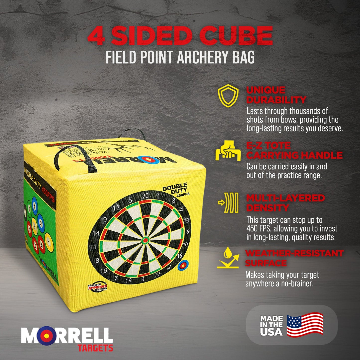 Morrell Double Duty 450 FPS 4 Sided Cube Field Point Archery Bag Target, 4 Pack