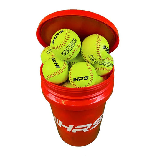 Hit Run Steal 12 Inch Softballs with 6 Gallon Bucket & Padded Seat Top, Red