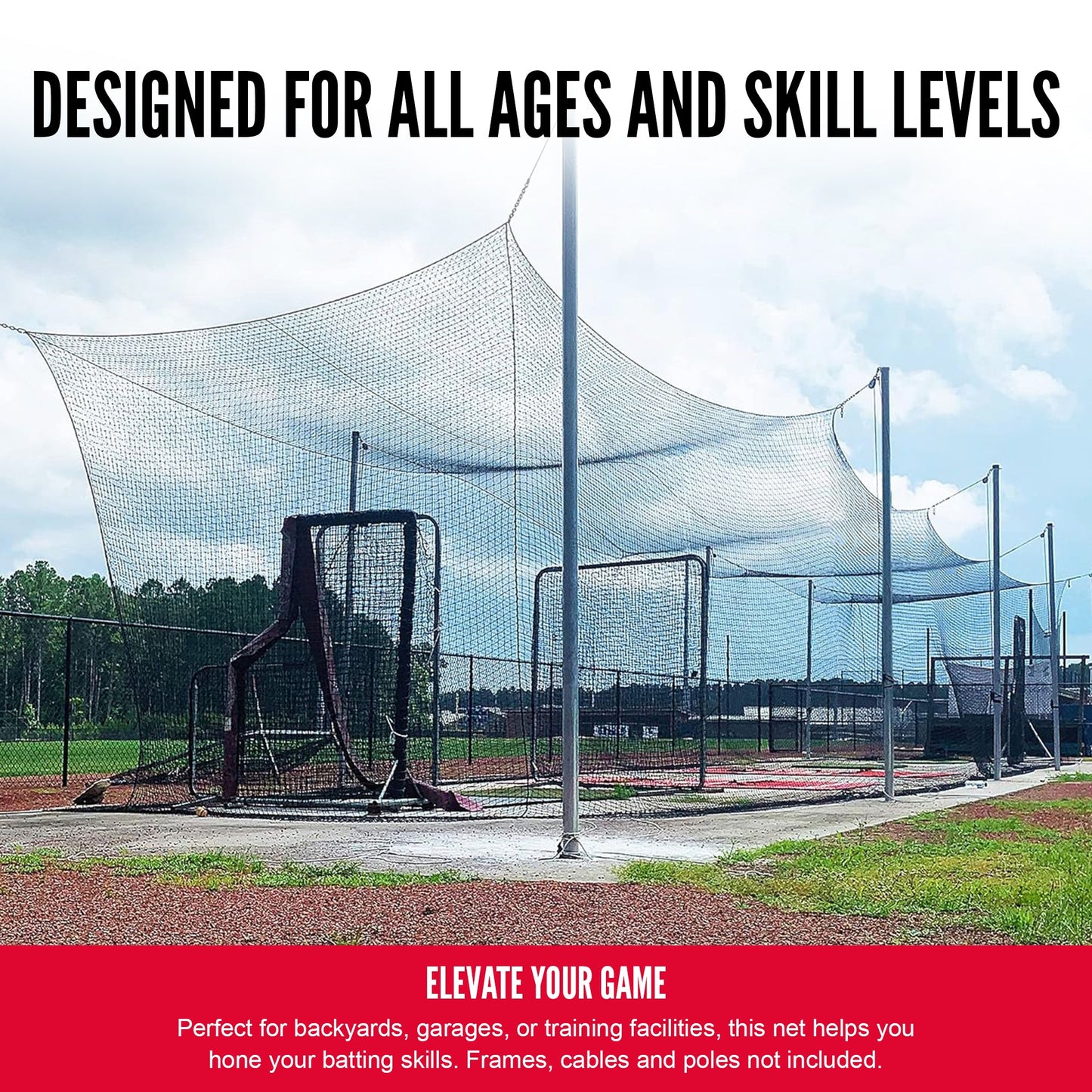 Hit Run Steal 12 x 12 x 55 Feet Premium Batting Cage Net Only, 1.75" Mesh, Black