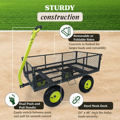 Yard Tuff 3-in-1 Dual Side Dump Wagon with Fold Down Sides and 1000 lb. Capacity