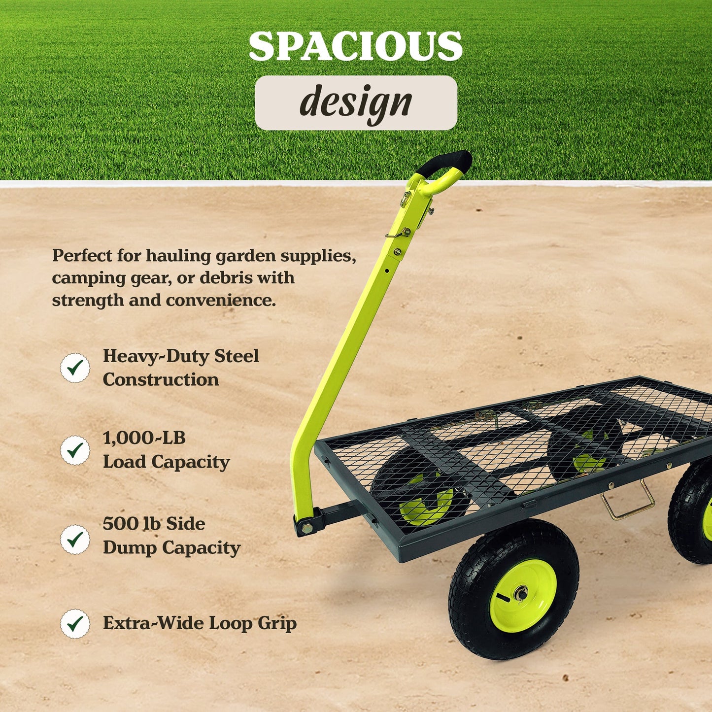 Yard Tuff 3-in-1 Dual Side Dump Wagon with Fold Down Sides and 1000 lb. Capacity