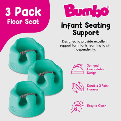 Bumbo Baby Soft Foam Wide Floor Seat w/3 Point Adjustable Harness, 3 Pack, Aqua