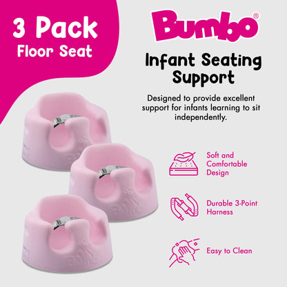 Bumbo Baby Soft Foam Wide Floor Seat w/3 Point Adjustable Harness, 3 Pack, Pink
