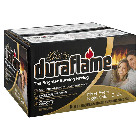 Duraflame Clean Burning Gold Firelogs 3 Hour Burn Indoor/Outdoor Flames, 6 Pack