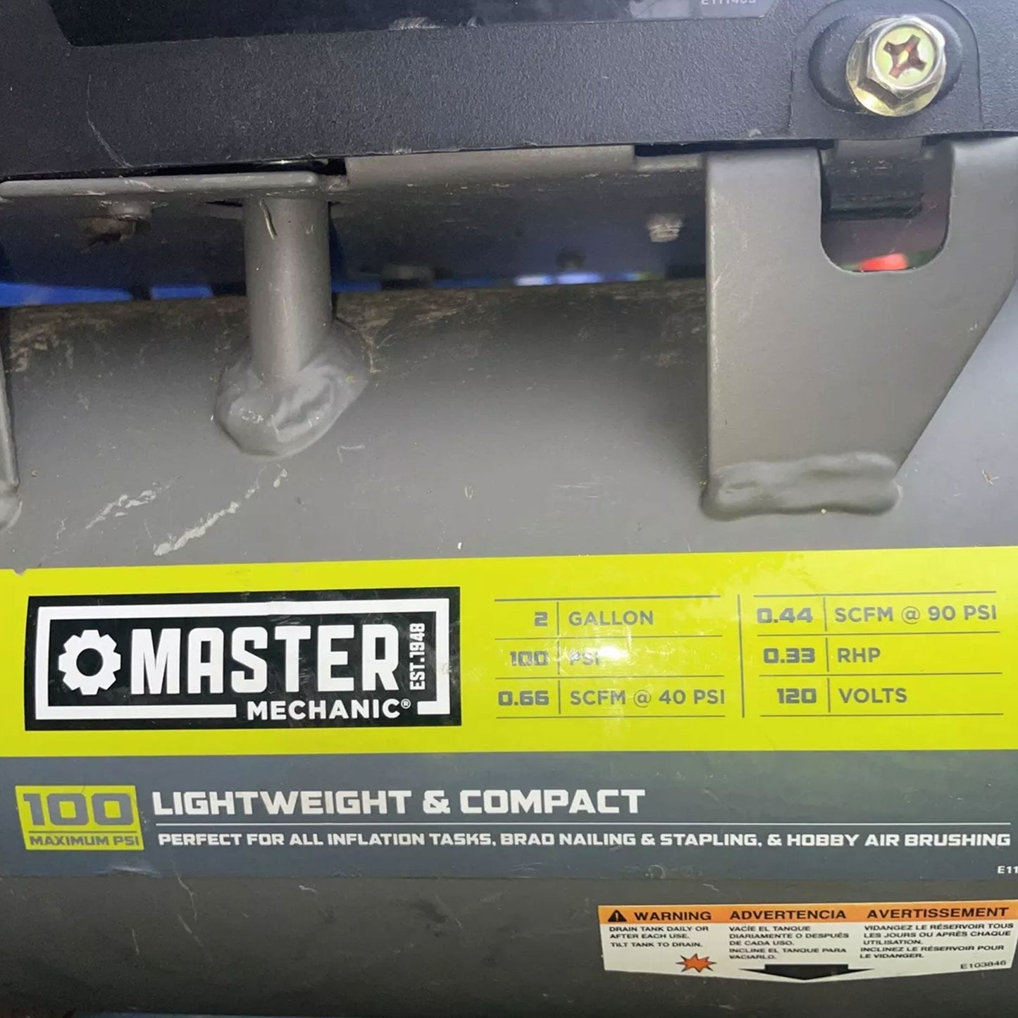 Master Mechanic Portable Air Compressor with Built In Handle, 2 Gallon, Black