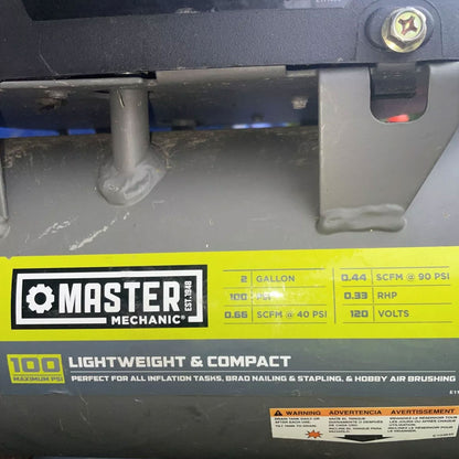 Master Mechanic Portable Air Compressor with Built In Handle, 2 Gallon, Black