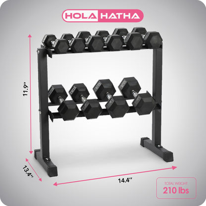 HolaHatha 210 Pound Rubber Encased Dumbbell Strength Training Weight Set w/ Rack