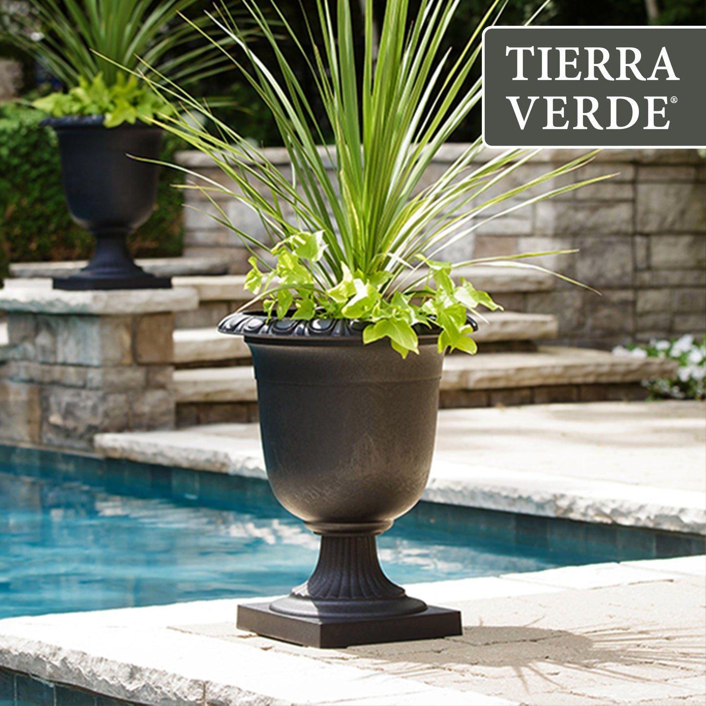Tierra Verde Self-Watering Indoor Outdoor Urn Planter, Crescendo, 19"W x 23"H