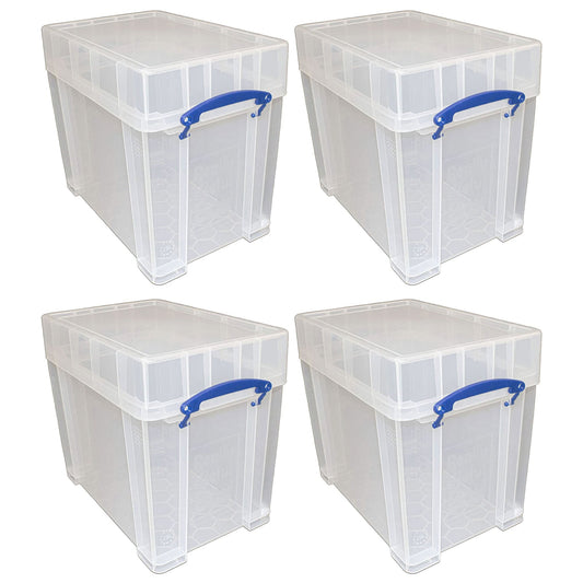 Really Useful Box 19 Liters Transparent Storage Container with Snap Lid, 4 Pack