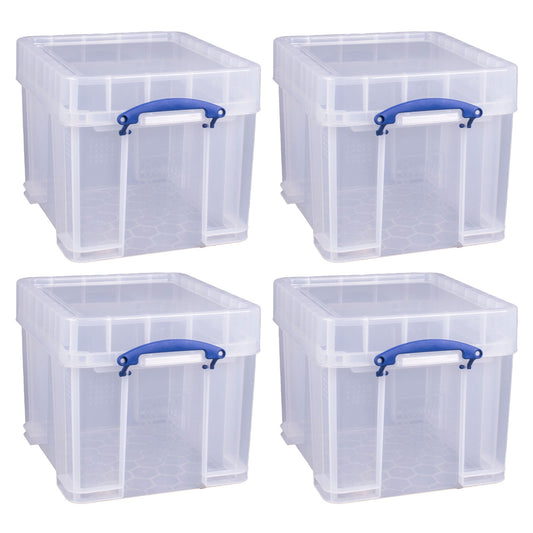 Really Useful Box 35L Storage Container with Snap Lid & Clip Lock Handle, 4 Pack