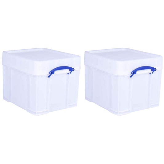 Really Useful Box 35 Liter Extra Strong Plastic Storage Box with XL Lid, 2 Pack