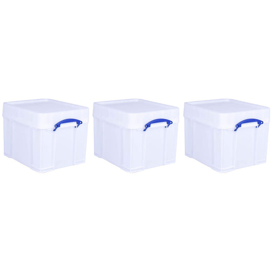 Really Useful Box 35 Liter Extra Strong Plastic Storage Box with XL Lid, 3 Pack