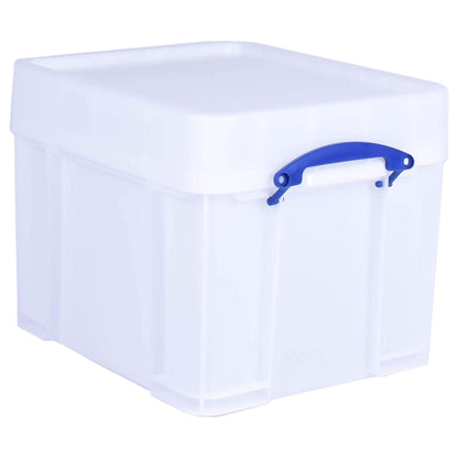 Really Useful Box 35 Liter Extra Strong Plastic Storage Box with XL Lid, 4 Pack
