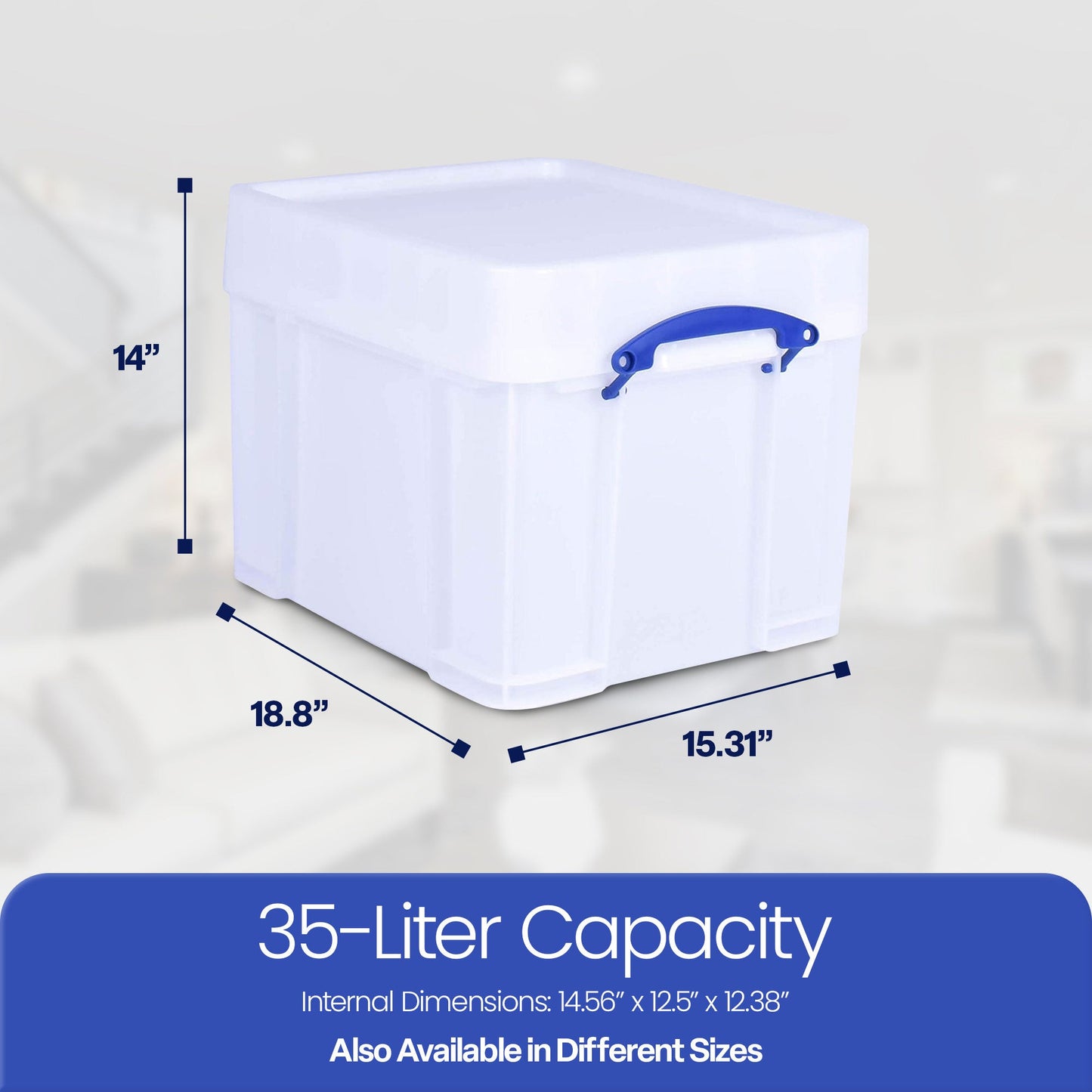 Really Useful Box 35 Liter Extra Strong Plastic Storage Box with XL Lid, 4 Pack