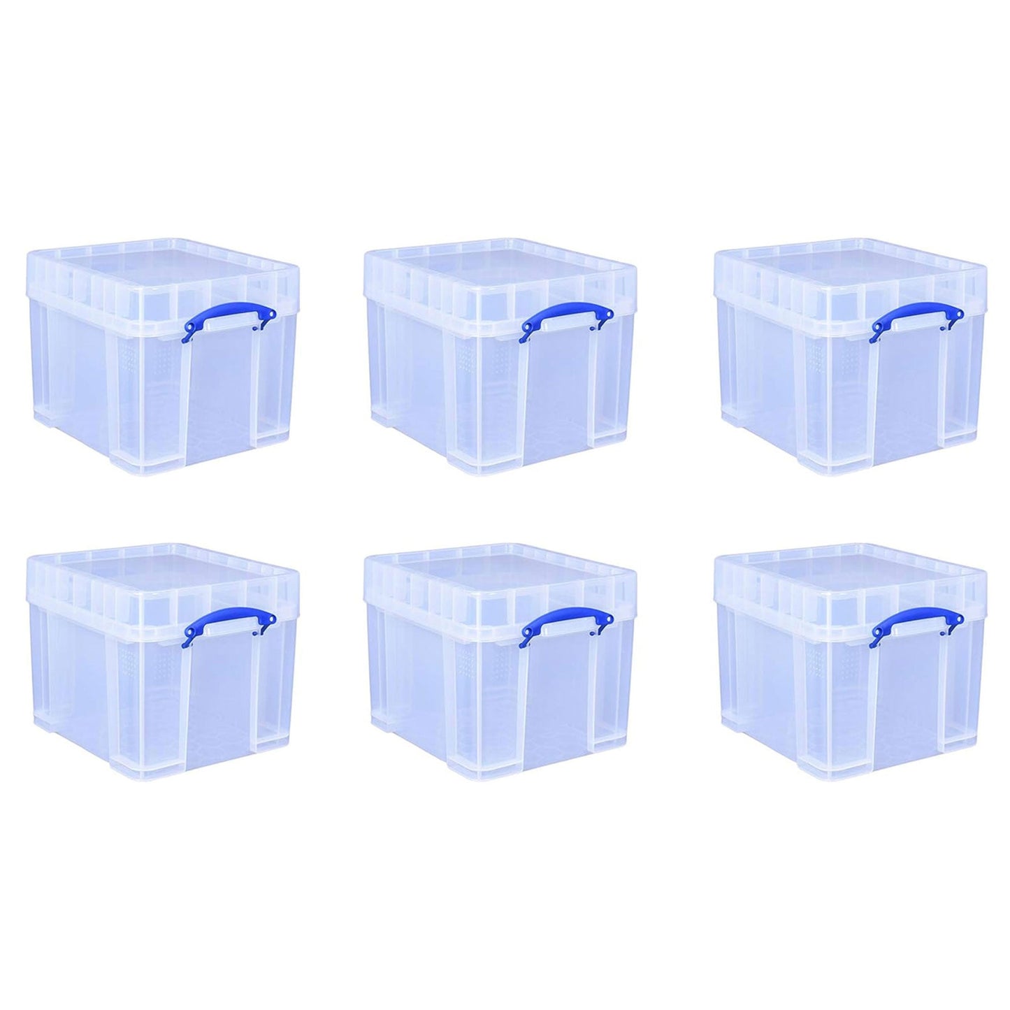 Really Useful Box 35 Liters Transparent Storage Container with Snap Lid, 6 Pack