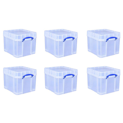 Really Useful Box 35 Liters Transparent Storage Container with Snap Lid, 6 Pack