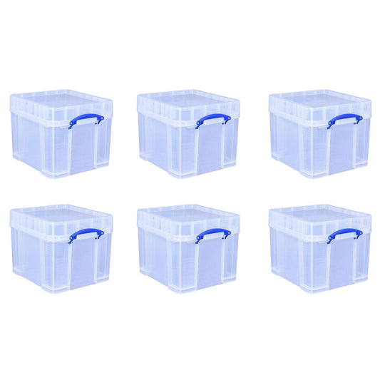 Really Useful Box 35 Liters Transparent Storage Container with Snap Lid, 6 Pack
