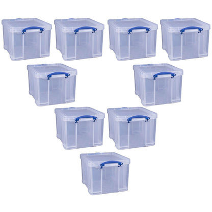 Really Useful Box 32 Liter Storage Container w/Snap Lock Handles, 9 Pack, Clear