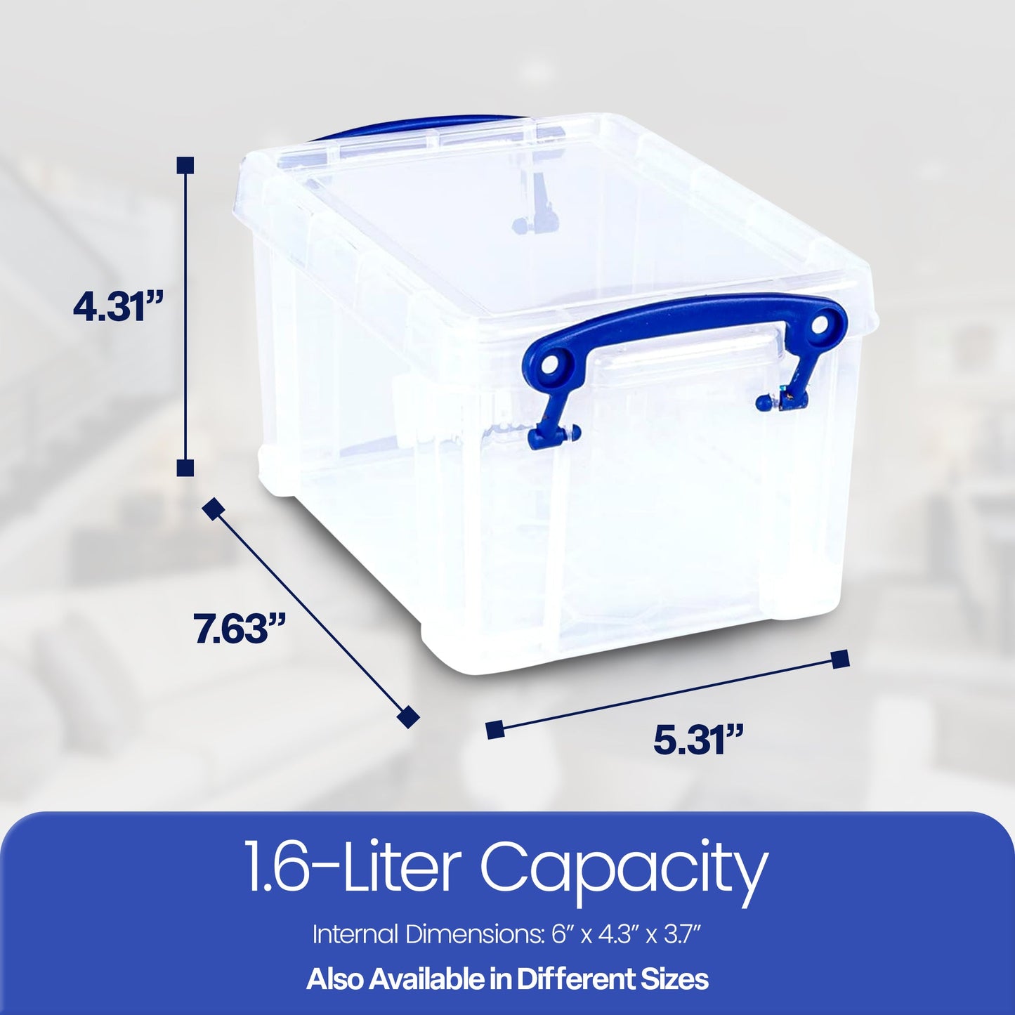 Really Useful Box 1.6L Storage Container w/Snap Lid & Clip Lock Handle, 8 Pack