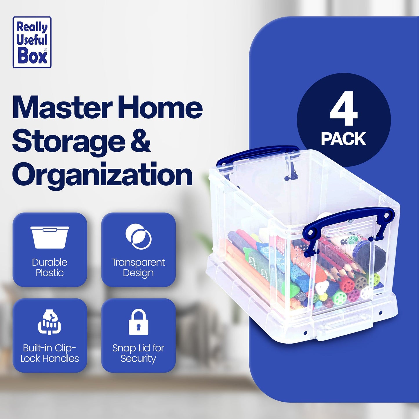 Really Useful Box 1.6L Storage Container w/Snap Lid & Clip Lock Handle, 12 Pack