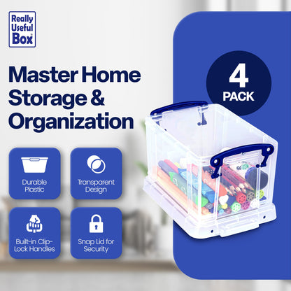 Really Useful Box 1.6L Storage Container w/Snap Lid & Clip Lock Handle, 12 Pack