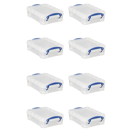 Really Useful Box 1.75L Storage Bin w/Snap Lid & Clip Lock Handle, 8 Pack, Clear