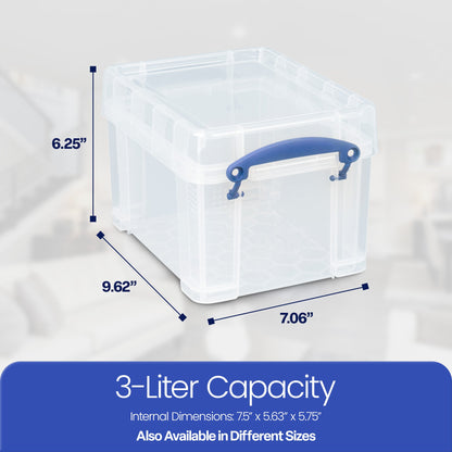 Really Useful Box 3 Liter Snap Lid Storage Bin for Music Storage, 12 Pack, Clear
