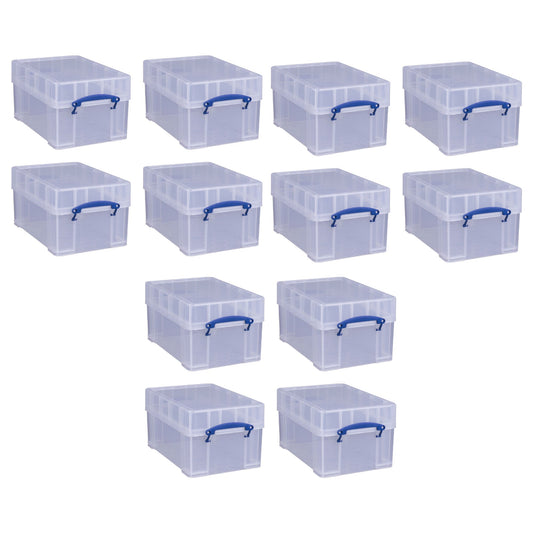Really Useful Box 9 Liters Transparent Storage Container with Snap Lid, 12 Pack