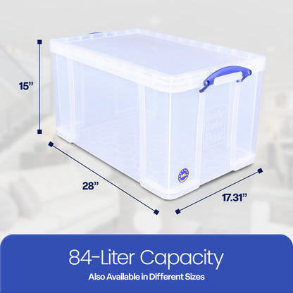 Really Useful Box 84L Storage Bin w/Snap Lid & Clip Lock Handle, 6 Pack, Clear